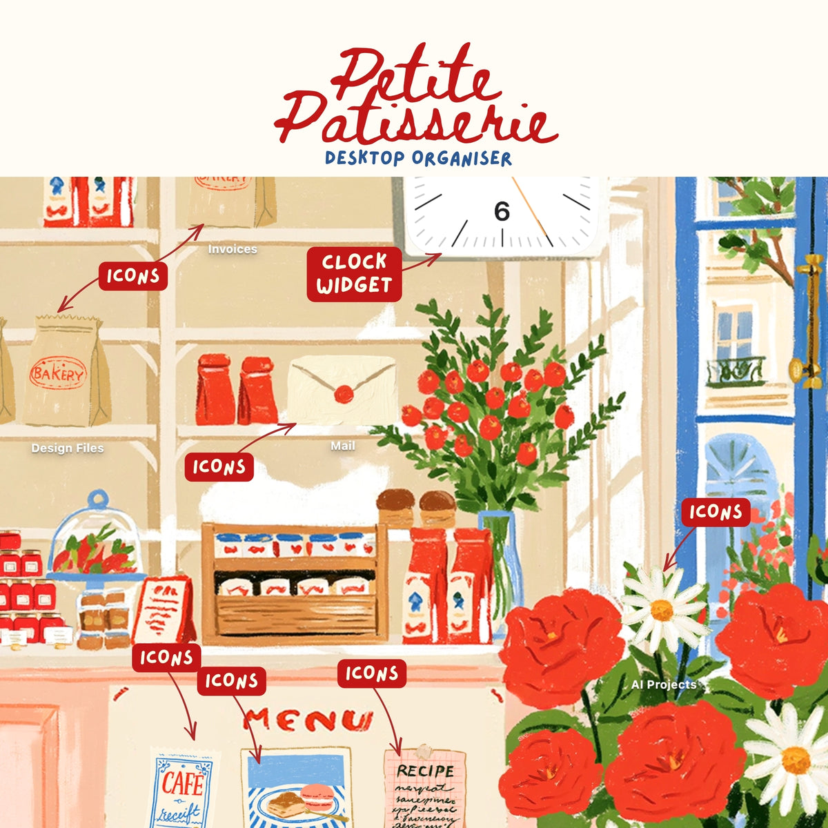 Petite Patisserie Desktop Organiser | 99 Icons + 5 Wallpapers