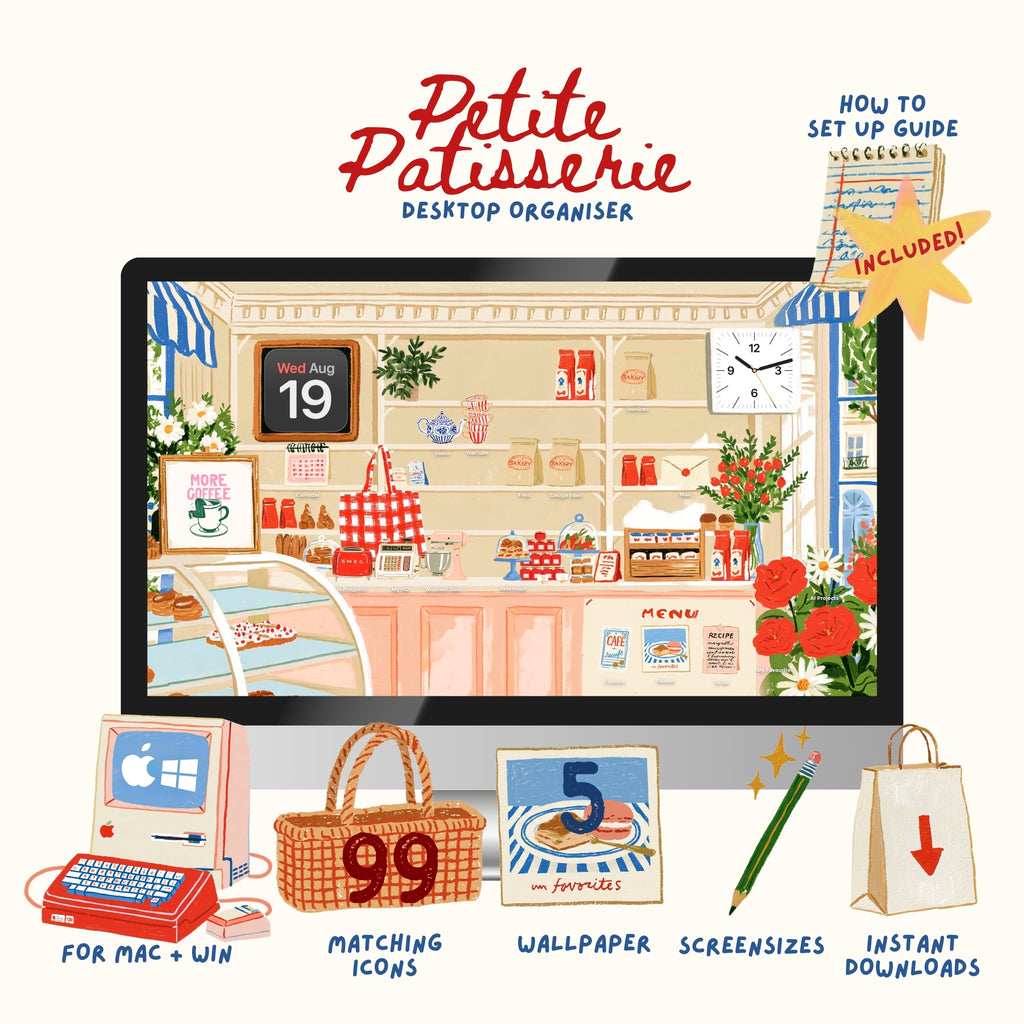 Petite Patisserie Desktop Organiser | 99 Icons + 5 Wallpapers