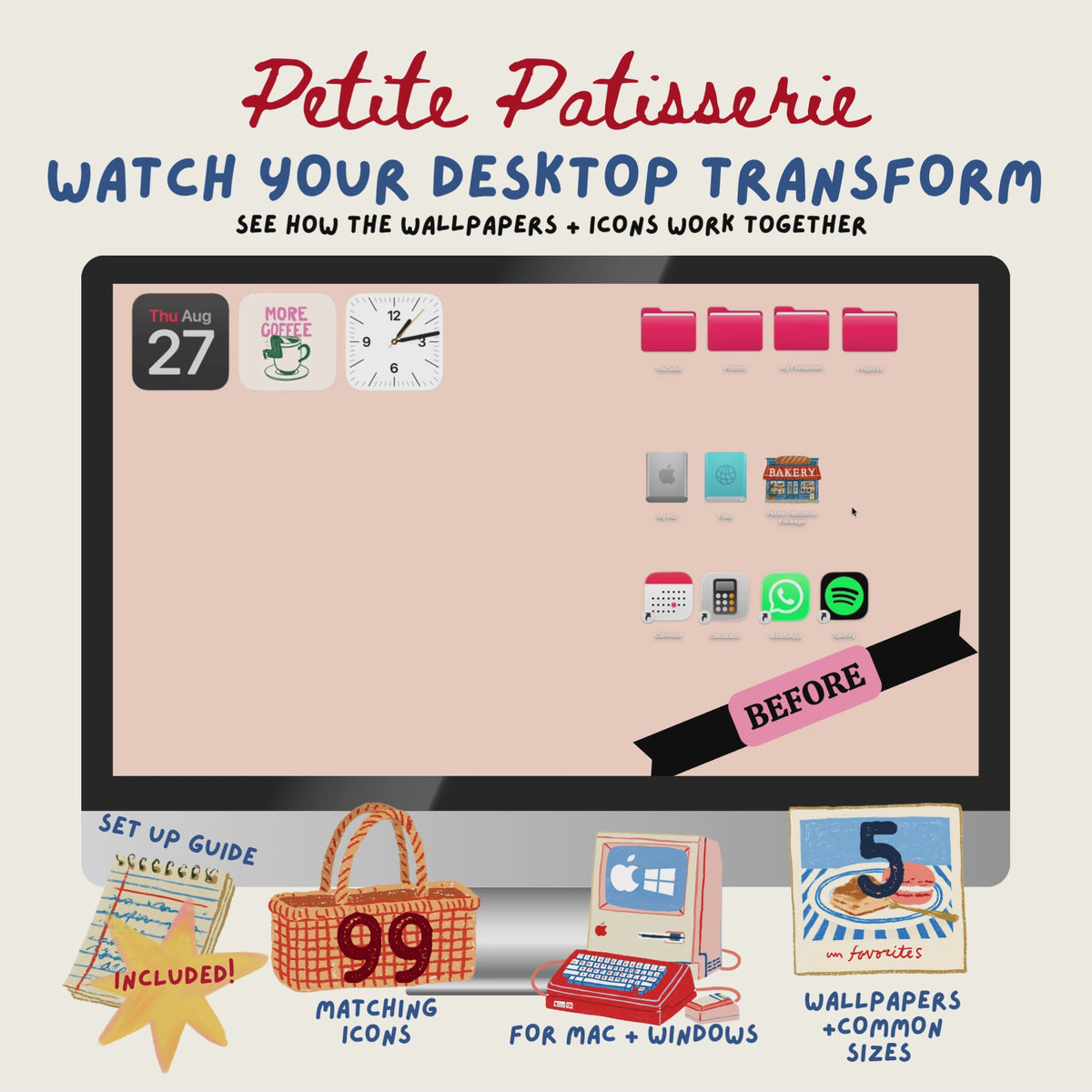 Petite Patisserie Desktop Organiser | 99 Icons + 5 Wallpapers
